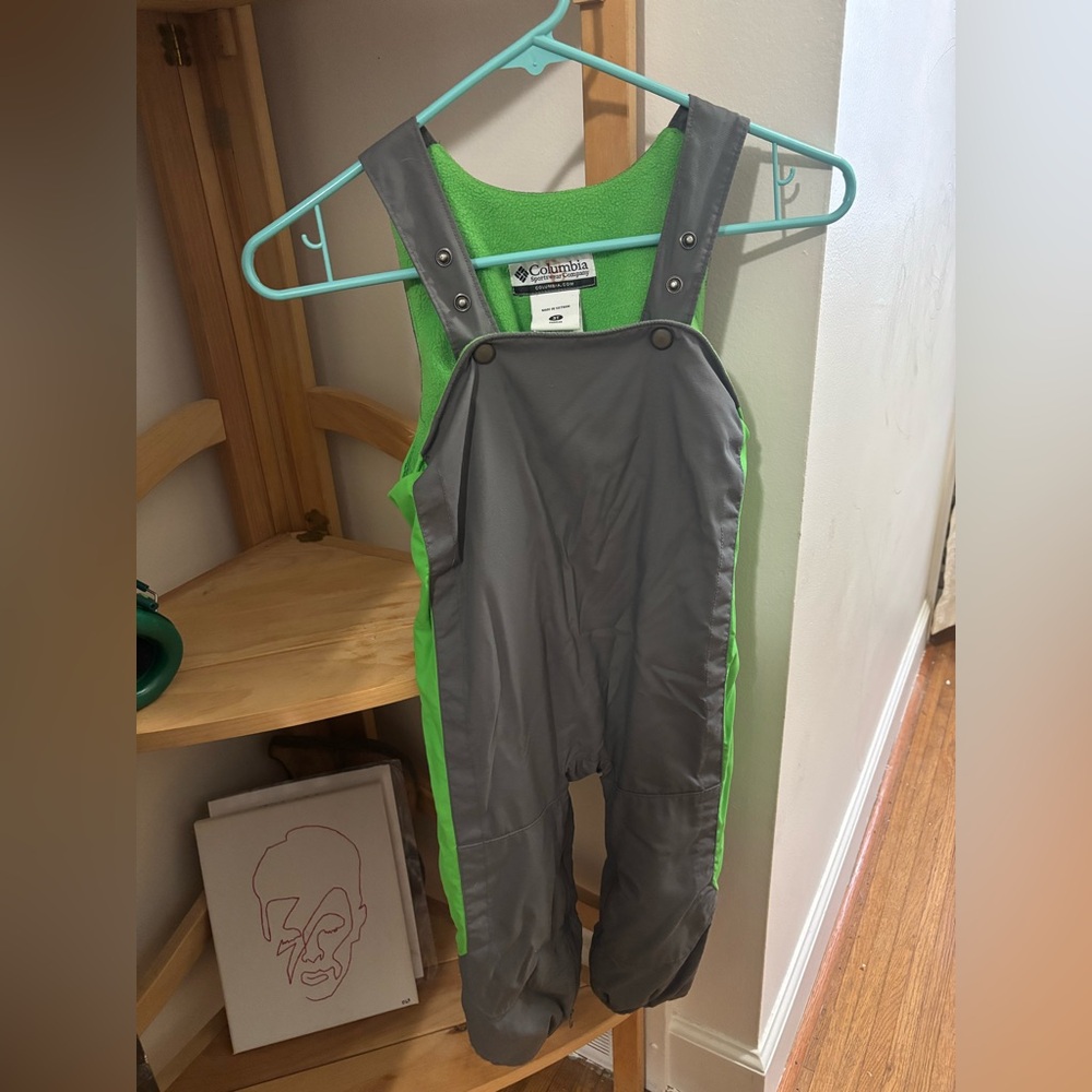 Columbia Lime Green and Charcoal Snow Pants Overalls Bibs